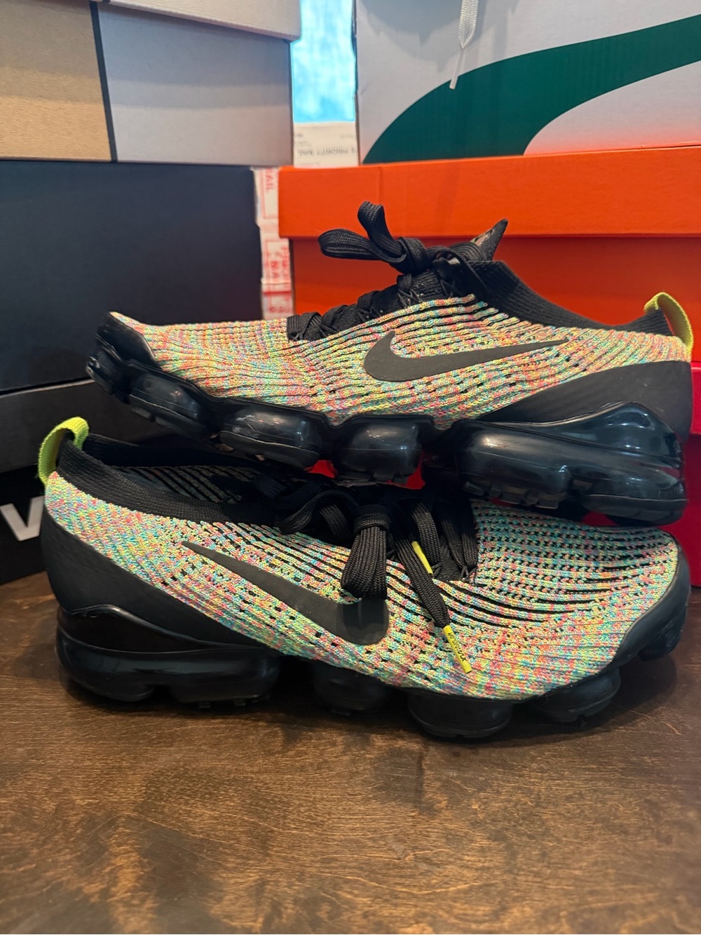 Nike Multicolor Flyknit VaporMax Sneakers with Black Soles